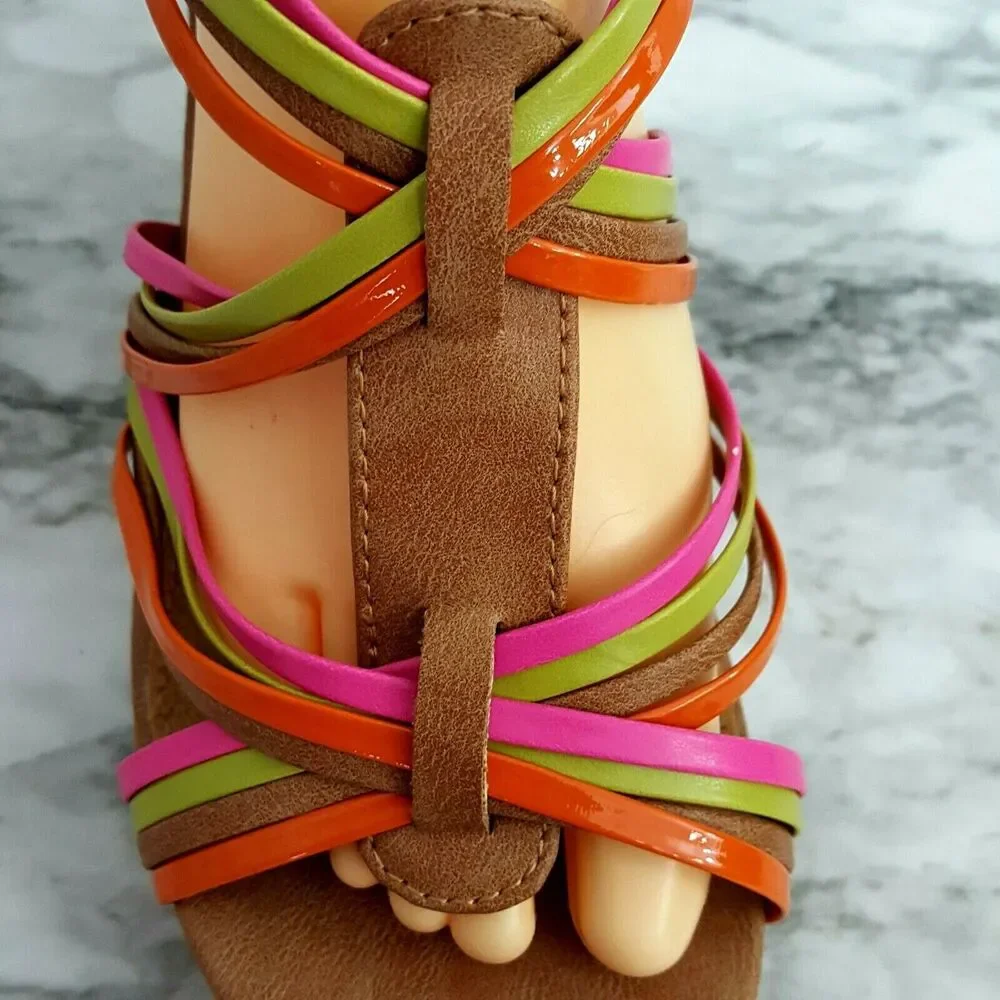 SM New York Wedge Sandal Womens Size 9.5 Divine Multicolor Tan Summer